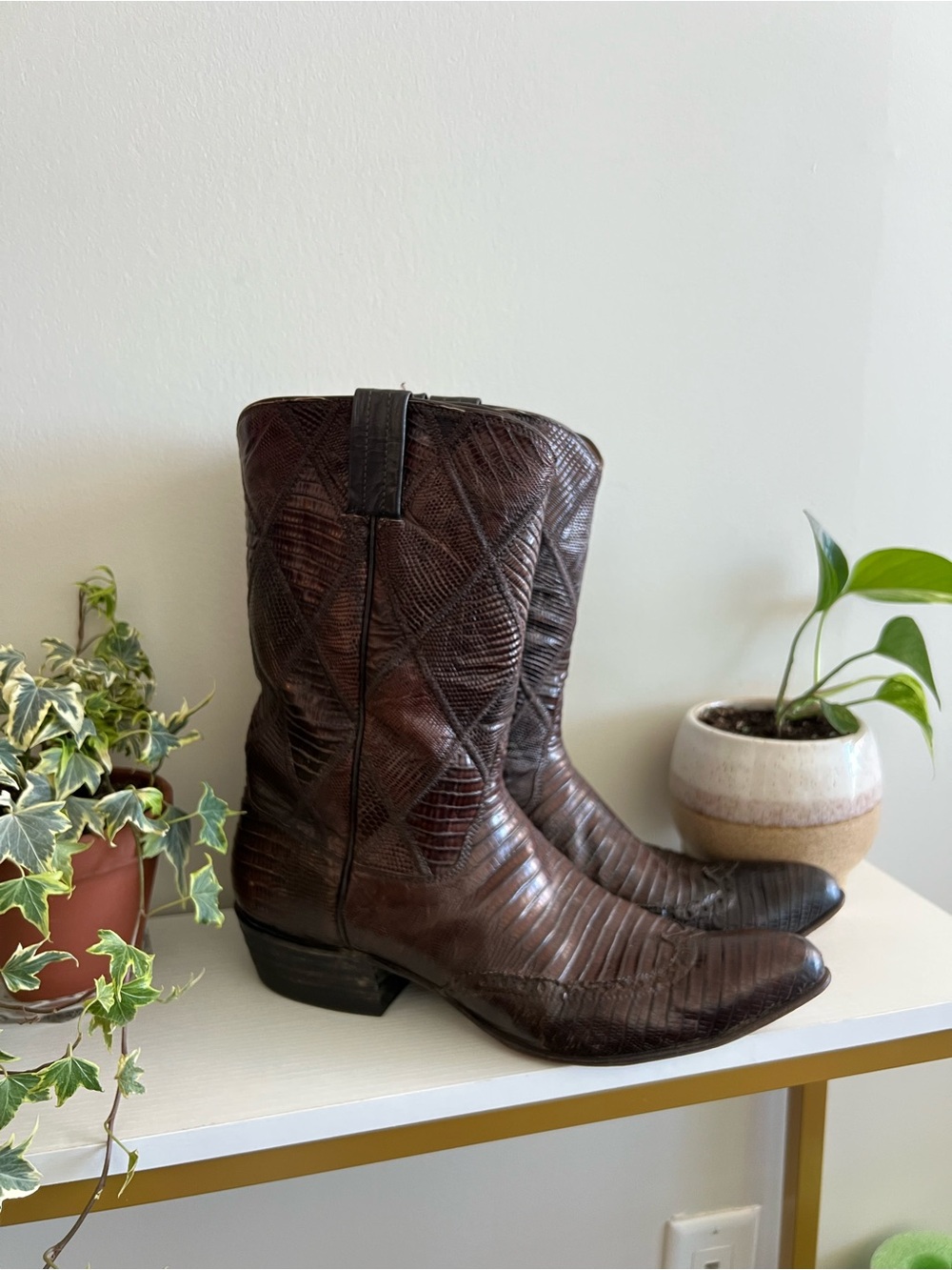 Vintage Laramie Handmade Brown Lizard Leather Exotic Western Boots